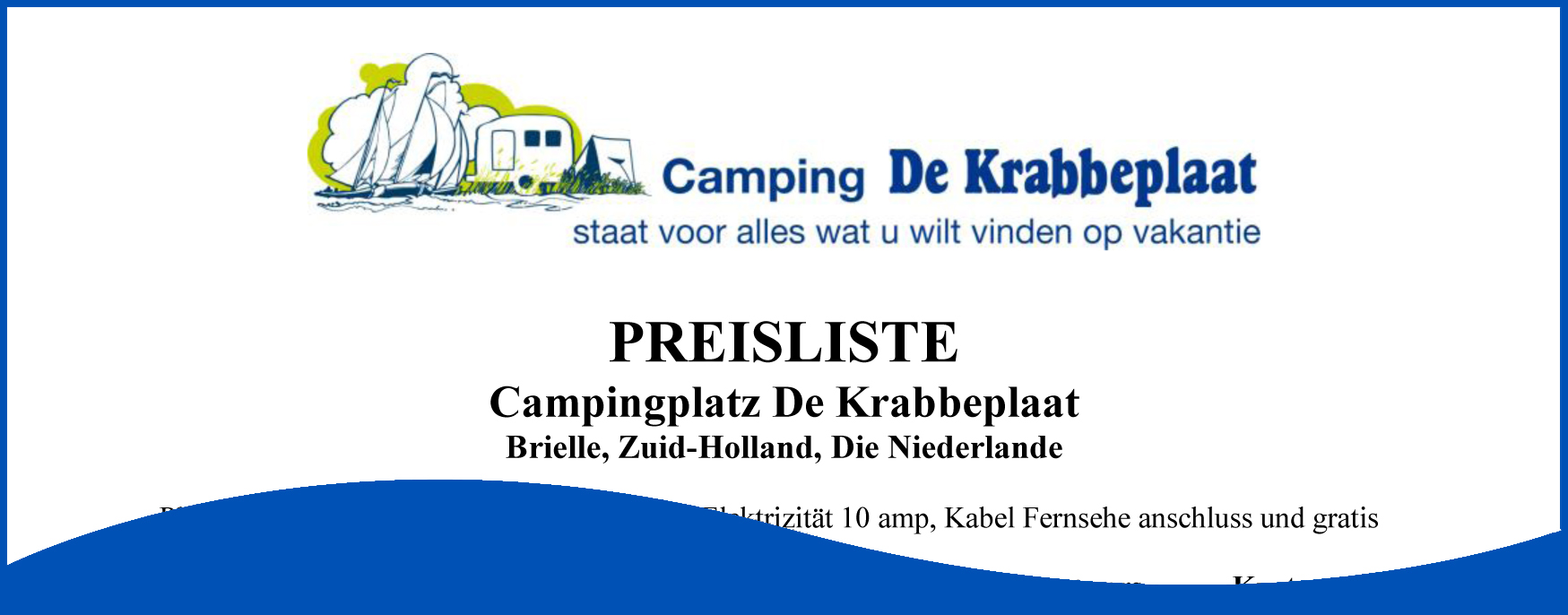 Preisliste Campingplatz De Krabbeplaat, Brielle, die Niederlande